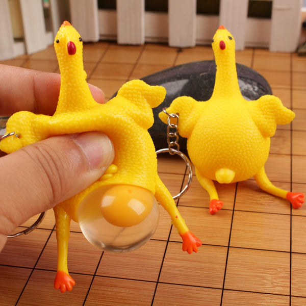 Funny Squeeze It Anti Stress Chicken Lays Egg Keychain - Blissful Delirium