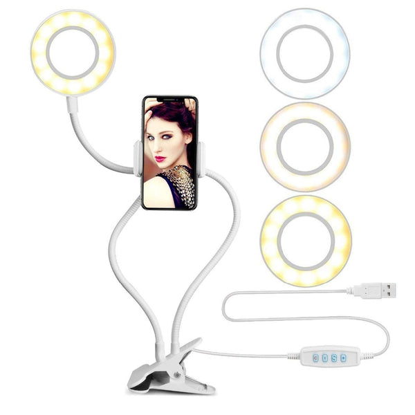 Selfie Ring Light with Cell Phone Holder Stand for Live Stream/Makeup Compatible with iPhone 8 7 6 Plus X Android - Blissful Delirium